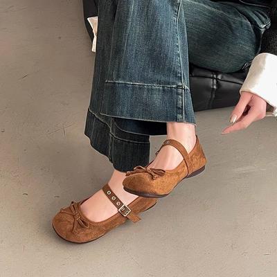 Туфли Мэри Джейн с бантом в стиле ретро, женские, с неглубоким носком, 2025 года, универсальные, японские, с плоской подошвой, повседневные, с круглым носком, одинарные