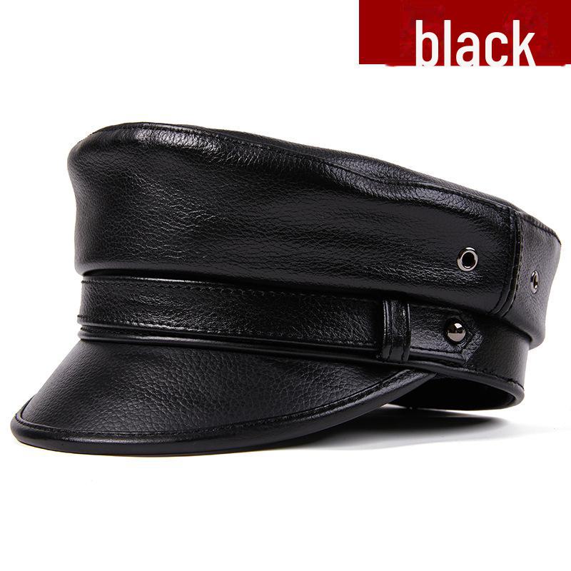 Унисекс натуральная кожа капитанская шляпа: Немецкий берет в стиле ретро-панк-мотоцикла Harley.