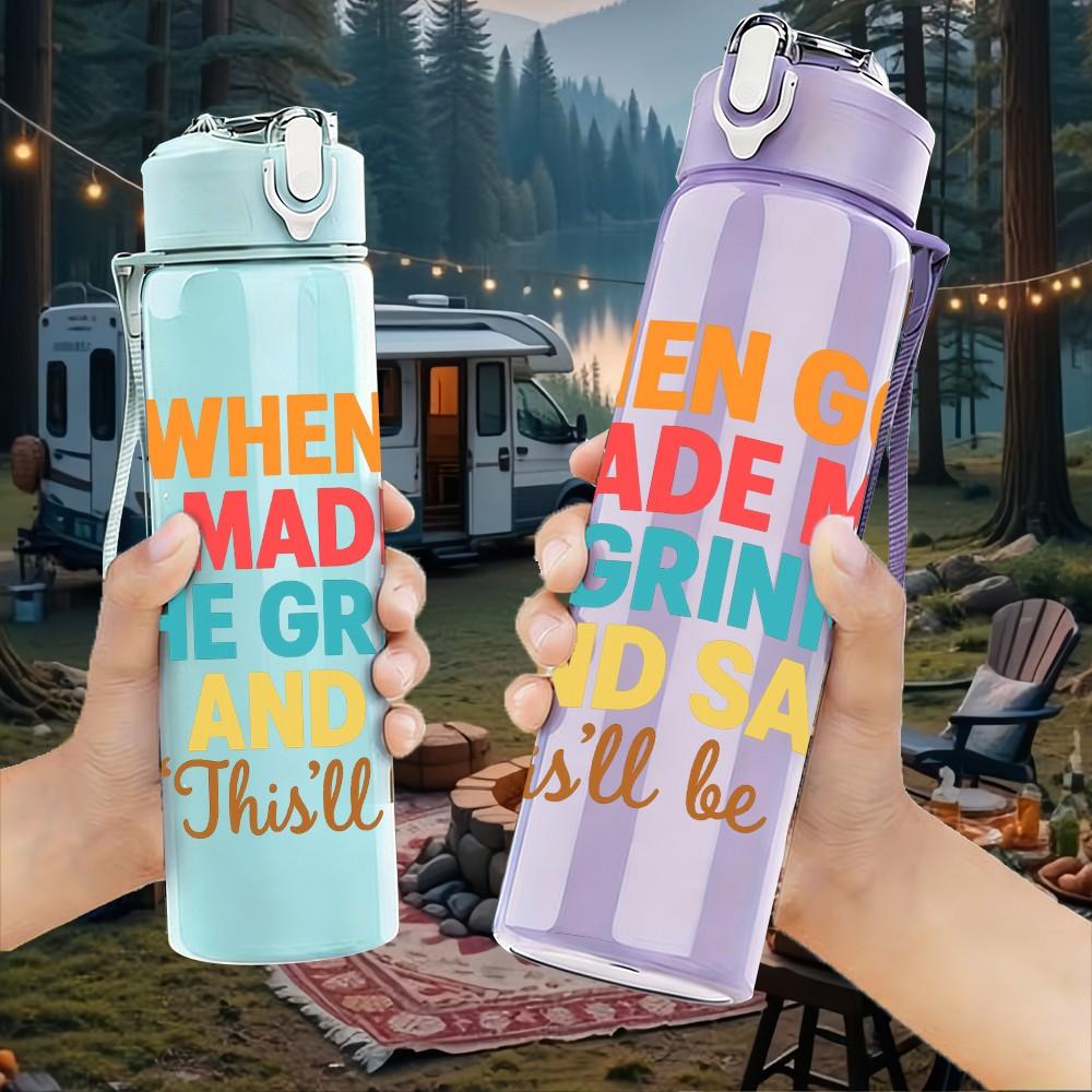 1PC God Made Me Grinned Funny Quote 750ml Color Plastic Sports Water Bottle Leakproof Flip Straw Lid Suitable for Sports Office Home Use