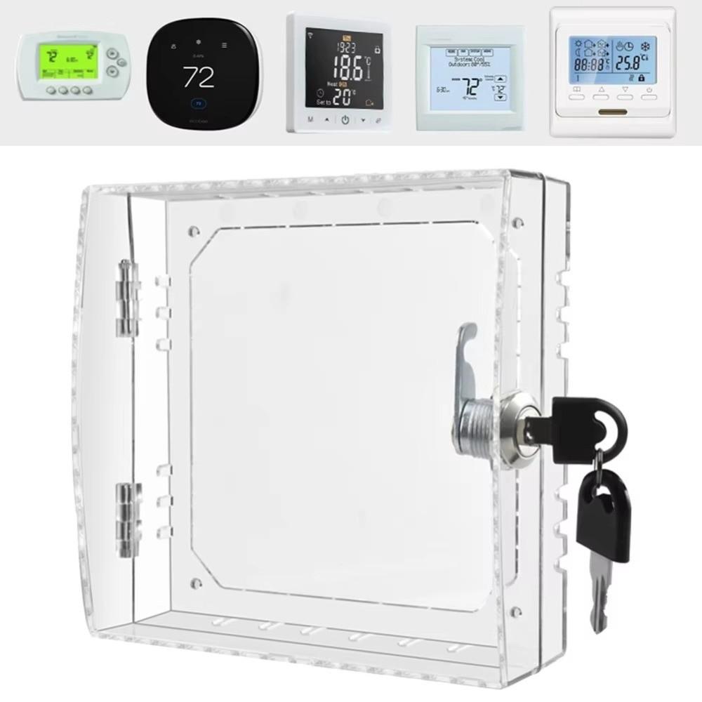 With Lock Thermostat Lock Box Transparent Lockable Thermostat Guard On Wall