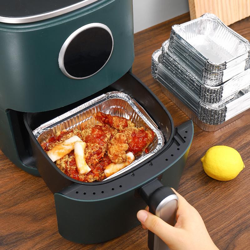 10 шт. Прямоугольный поднос из фольги для аэрофритюрницы, одноразовые контейнеры для еды, миски, коробки для тортов на вынос, алюминиевая упаковочная коробка