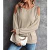 2023 модный пуловер с круглым вырезом, осень/зима, футболка с открытыми плечами и пуговицами, футболка с длинными рукавами, повседневные однотонные свободные топы для женщин 28754