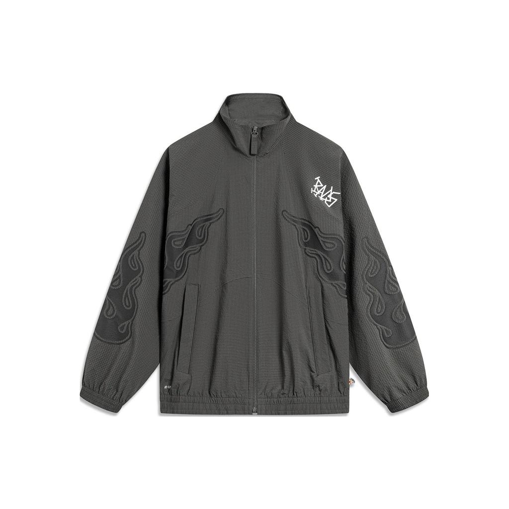 Li Ning Badfive Leisure Tea Flame Letter Print Stand Collar Loose Sports Jacket Men Jacket Dark-Gray AFDT909-1