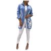 Women Casual Fashion Denim Jacket Long Jean Denim Jacket with Holes Showing Thin