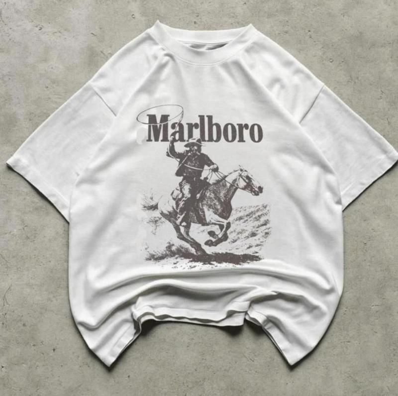 Винтажная футболка Marlboro с ковбоем, Подарочная футболка, Унисекс винтажные графические футболки Готика