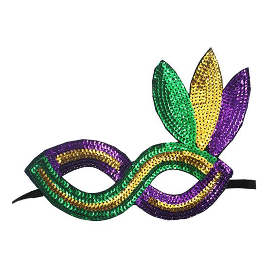 Purple Green Yellow Sequin Mardi Gras Masque Masquerade Venetian Carnival Half Face Masque