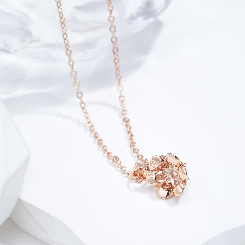 Rose Gold Color Crystal Flower Pendant Necklace For Women Natural Zircon Accessories Creative Daily Fine Jewelry