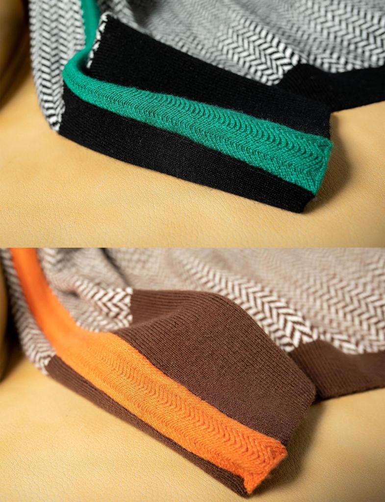 Lazy Loose Contrasting Color Sleeve All -wool High -necked Sweater Sweater Female Autumn and Winter Women