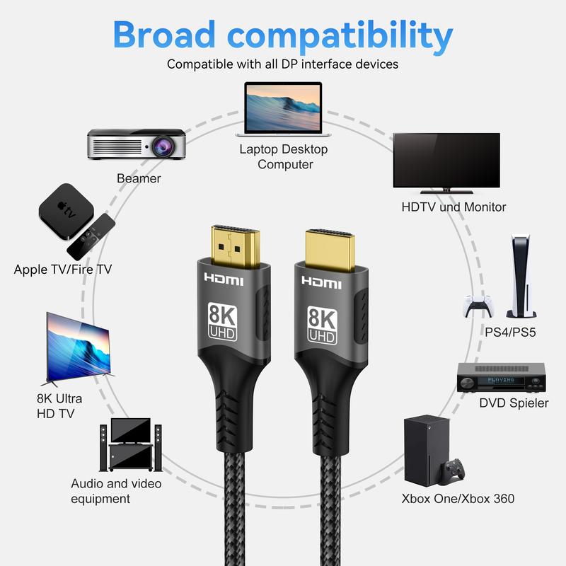8K HDMI 2.1 Cable 48Gbps Ultra High-Speed 60Hz 120Hz HDMI 2.1 Cable Compatible for PC, PS5, TV, and Projector