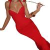 Spring new temperament sexy backless hip skirt European and American fashion solid color neck hip dress