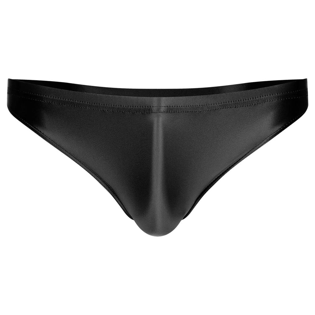 Mens Glossy Low Rise Briefs Solid Color Elastic Waistband Underpants Underwear Swimwear