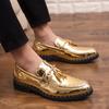 Men Classic Retro Loafer Casual Street Style Gold Patent Leather Platform Black Dress Party Shoes Large Size