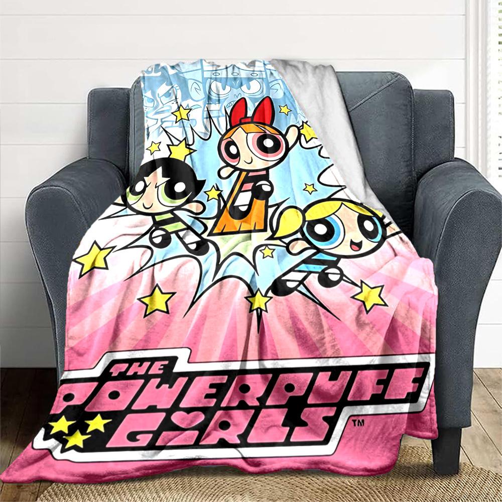 1pc Powerpuff Girls Blanket Lightweight Flannel Throw For Sofa, Bed, Travel, Livingroom, Office, Couch, Chair, And Bed