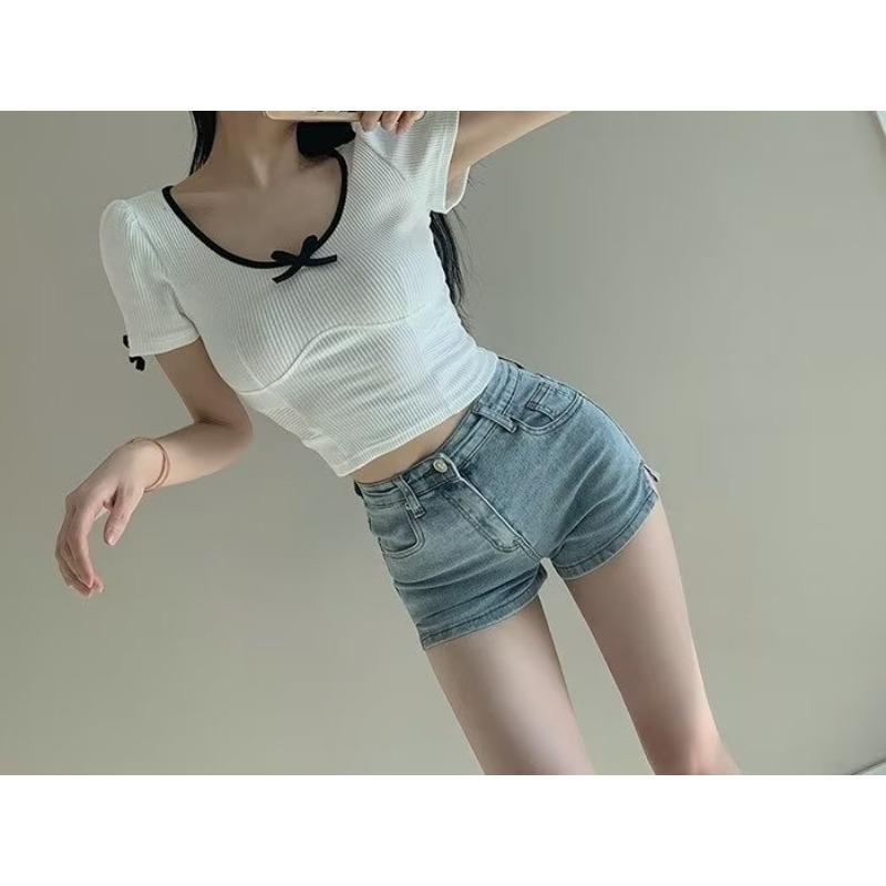 Jeans Women's Summer Skinny Shorts High Waisted, Small Slit Hip Lift Pants