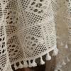 Round Hollow Tassel Knitting Tablecloth Decorative Crochet Tablecloth Outdoor Picnic Dining Table Cover Home Decor Beige