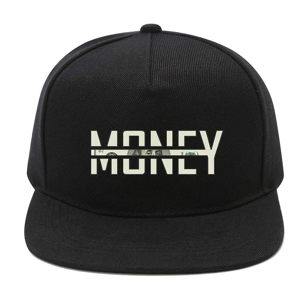 Бейсболка с принтом денег Полиэстер Уличный стиль Плоский козырек Snapback Кепка Повседневная Регулируемая Унисекс Головной убор
