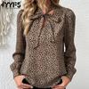 Женские модные повседневные блузки и рубашки с длинными рукавами с леопардовым принтом