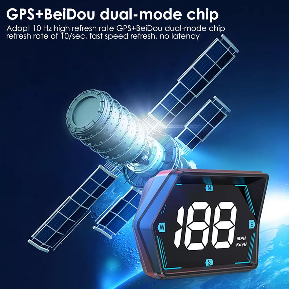 Скорость миль/ч км/ч HUD Автомобильный цифровой GPS-спидометр HD LED-дисплей Компас КМ/ч Дисплей миль/ч Сигнализация превышения скорости Спидометр Одометр