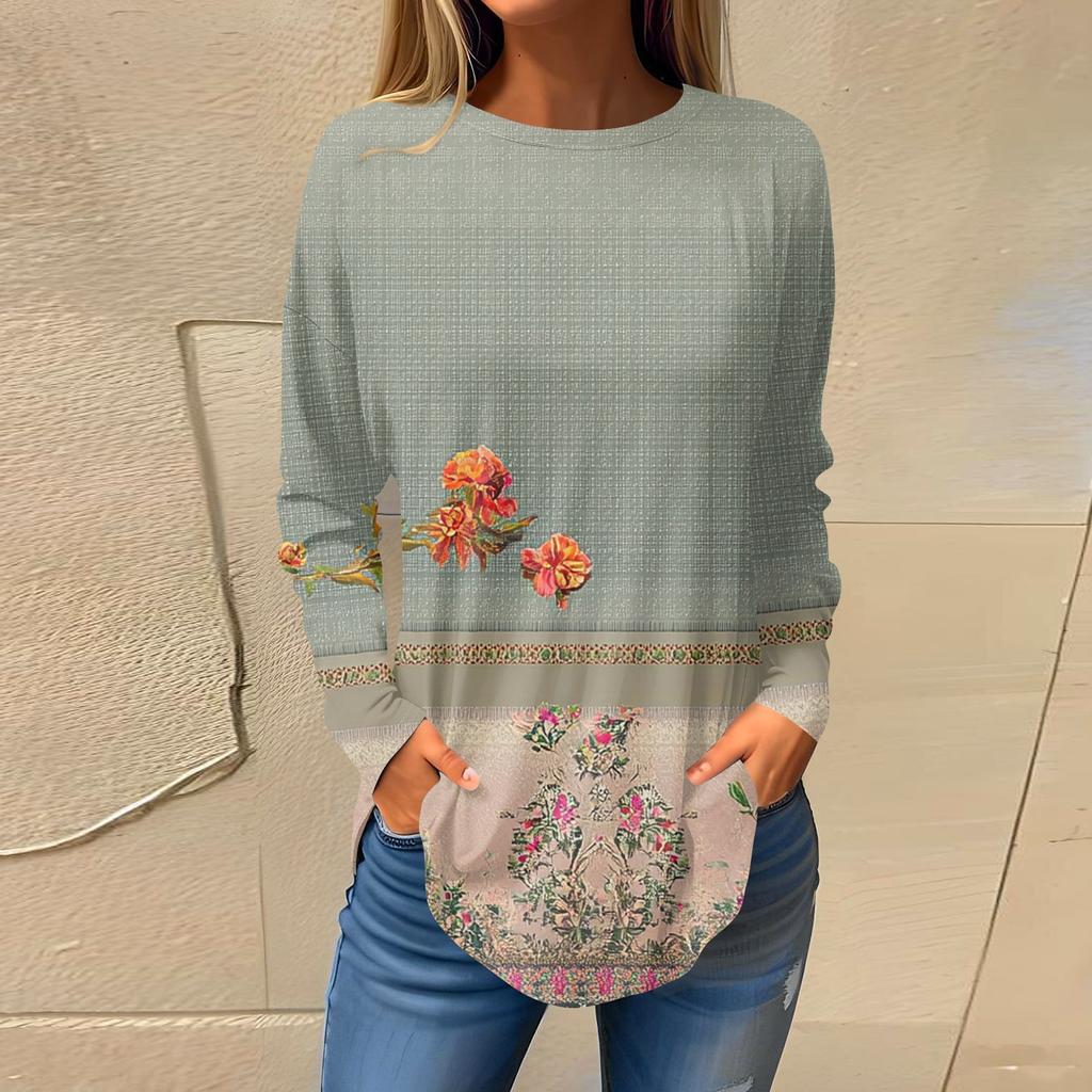 Женский модный пуловер с круглым вырезом и длинными рукавами с принтом