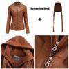 Women's Removable Hooded Faux Leather Jacket Motocross Racer Biker Double Zip Slim PU Motorcycle Short Moto Coat Classic Bomber Outerwear S-4XL