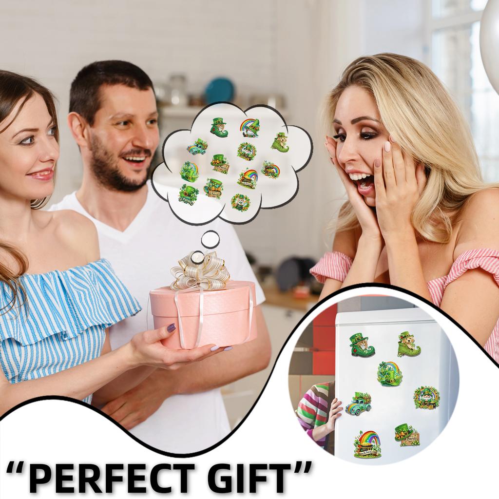 12Pcs St Patricks Day DIY Diamond Painting Magnets Kits Diamond Art Stickers Refrigerator Painting Kits for Beginners Home Decor