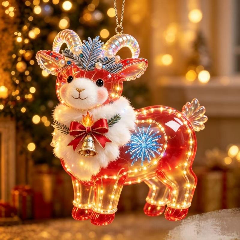 2D Flat Shining Goat Acrylic Hanging Ornament Cute Christmas Tree Pendant for Kids Room Xmas Decor