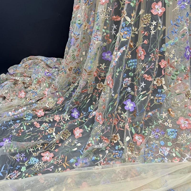 1 Yard 3D Flower Lace Tulle Fabric Delicate Embroidery Lace Fabric For Diy Sewing Wedding Dress Party Background Decor