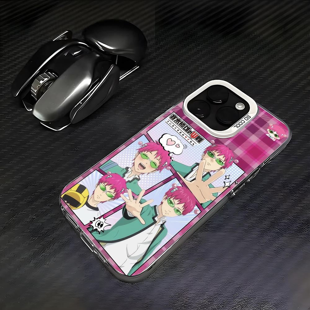 Чехол для телефона аниме S-Сайки Кусуо для iPhone 16 15 14 13 12 11 Pro Max Белый Матовый Лазерный Металлик Аврора Funda