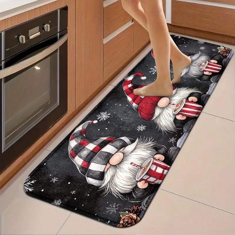 2Pcs Christmas Gnome Anti‑Fatigue Kitchen Floor Mat Non‑Slip Snowflake Pattern Rug Xmas Holiday Home Decoration Carpet