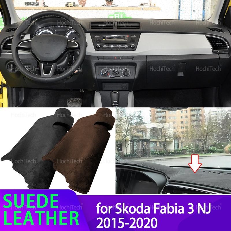 Car Dashmat Dashboard Cover 2016 2017 2018 19 Suede Leather Dash Mat Pad Sunshade Accessories for Skoda Fabia 3 NJ MK3 2015-