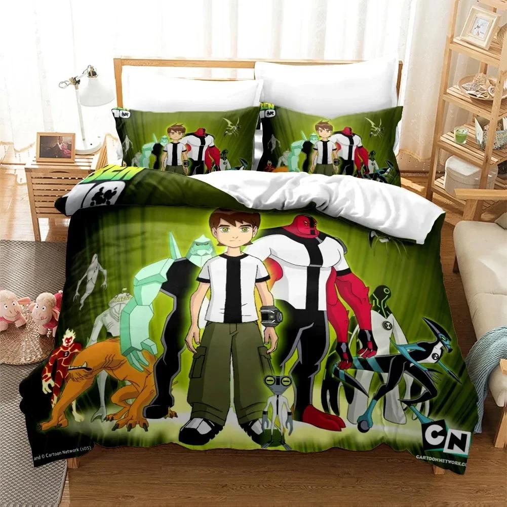 3D Cartoon Ben10 Bedding Set Print Bed Set With Pillowcase Bed Duvet Cover Soft Single Double Queen Super King Size Home Textile