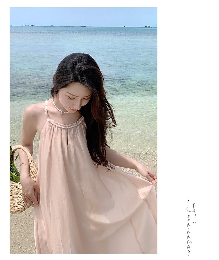 Sanya Seaside Tencel Halter Neck Fairy Летняя узкая длинная юбка