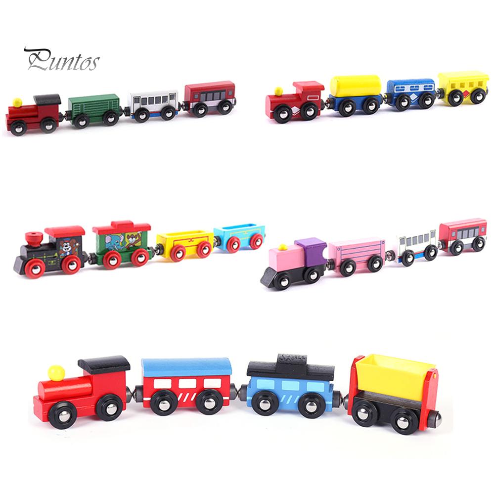 Деревянные детские игрушки Puntos, 4 шт., магнитная миниатюрная модель вагона поезда, развивающая игрушка в подарок