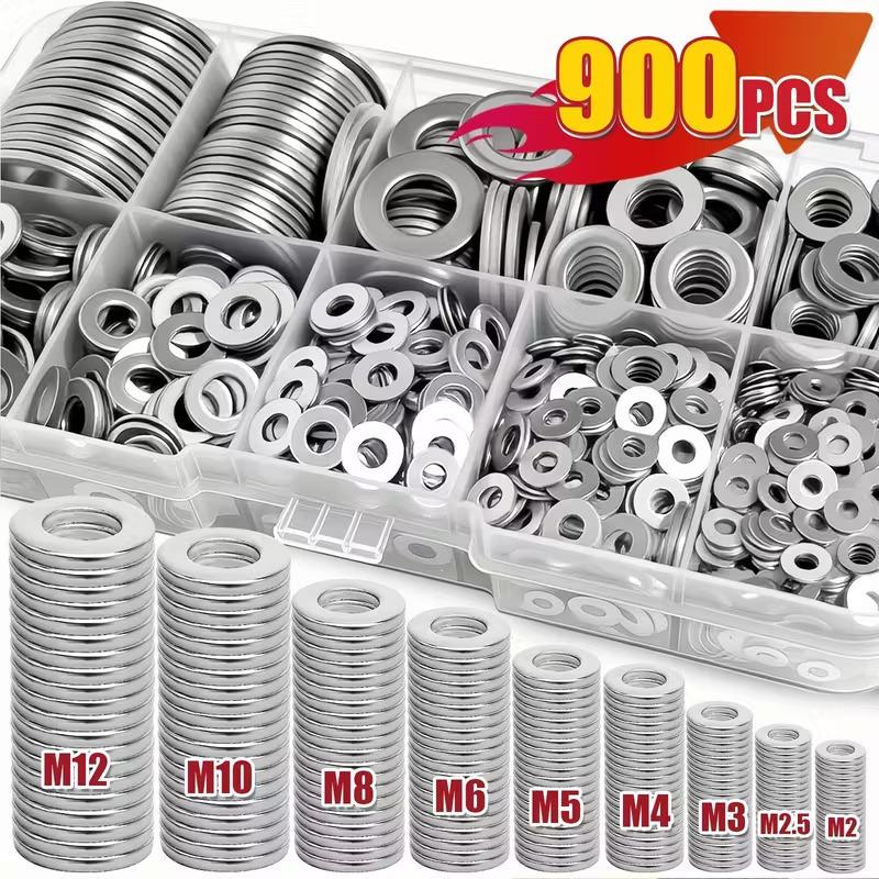 Boxed Flat Washer Assortment, 900pcs, M2-M12 O-ring Metal Washers