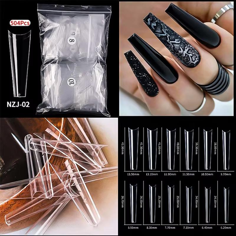 500pcs/bag Coffin False Nail Tips Clear Ballerina Stiletto Rounded Square Acrylic Fake Nails Extension System UV Gel Manicure