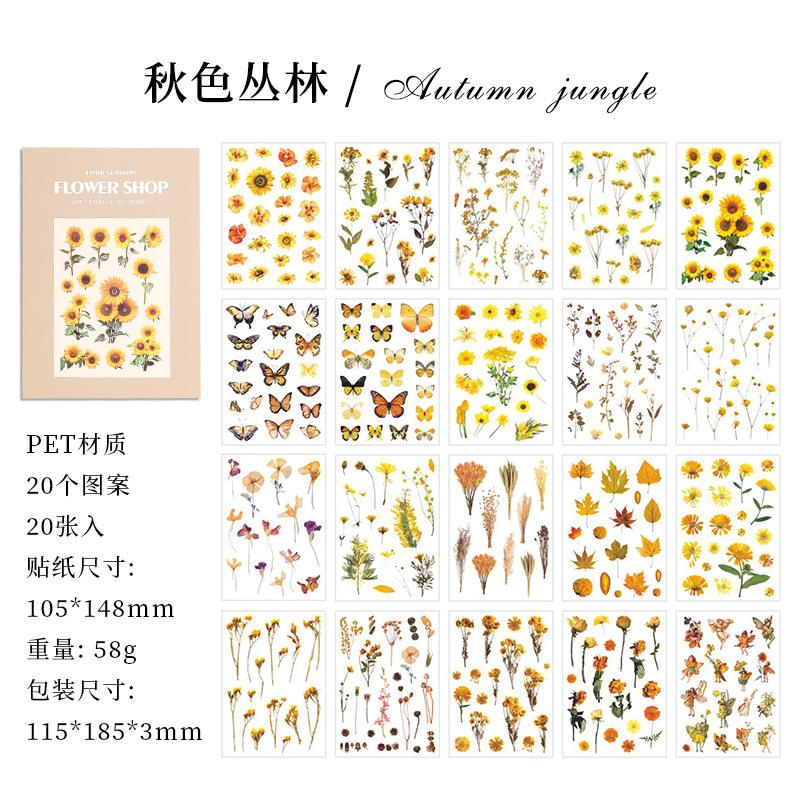 20 pcs Flowers Plant Stickers book Decorative Scrapbooking Stick Labels Adhesive Diy Diary Junk Journal Supplies