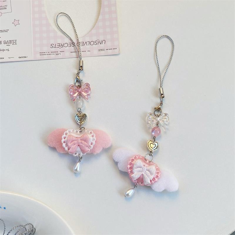 Милые Сладкие Крылья Ангела Бантик Ремешок для Телефона Брелок Подвески Защита от Потери Цепочка для Телефона Украшения для Сумки Девичий Шарм для Телефона Подарки