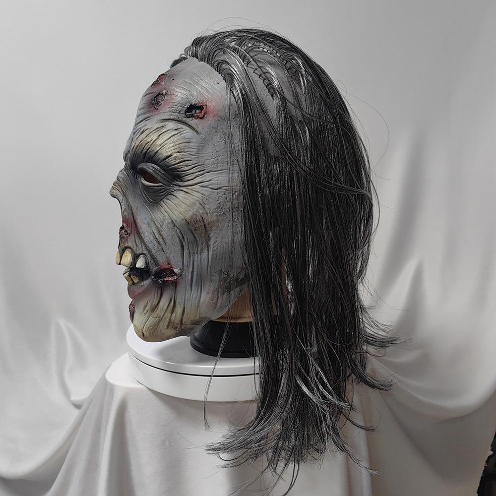 Halloween horror mask, new wig, zombie headgear, latex zombie mask, headgear, escape room prank prop