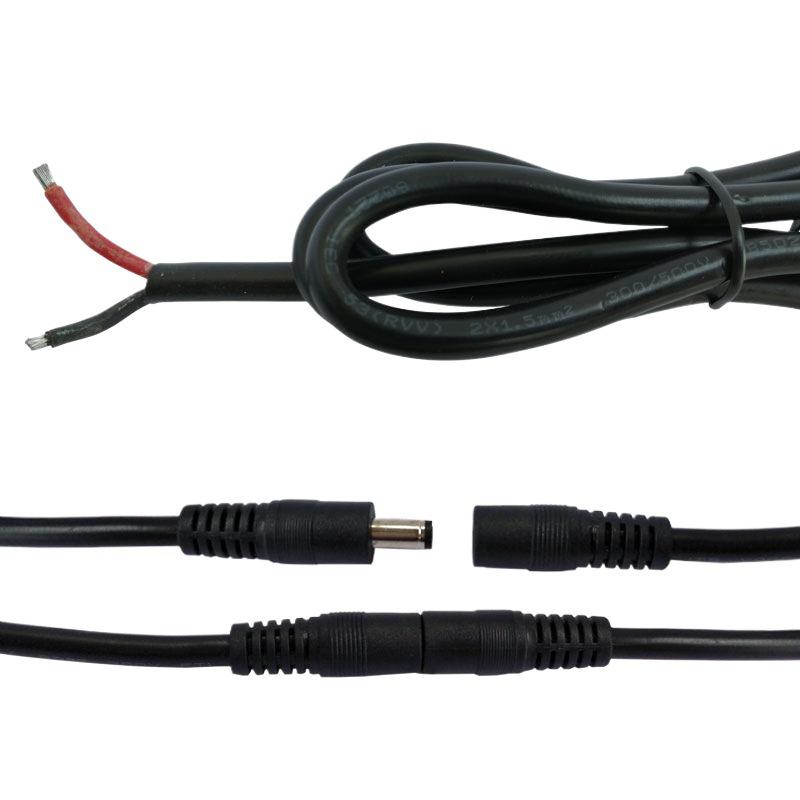 Copper DC 5.5x2.1mm Power Male & Female Plug Cable 12V1, 1.5 Square Power Cord, 14AWG.