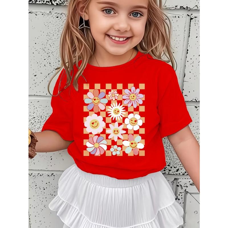 Sweet Floral Print Short-Sleeve T-Shirt for Spring And Summer, Stylish And Versatile for Casual Wear