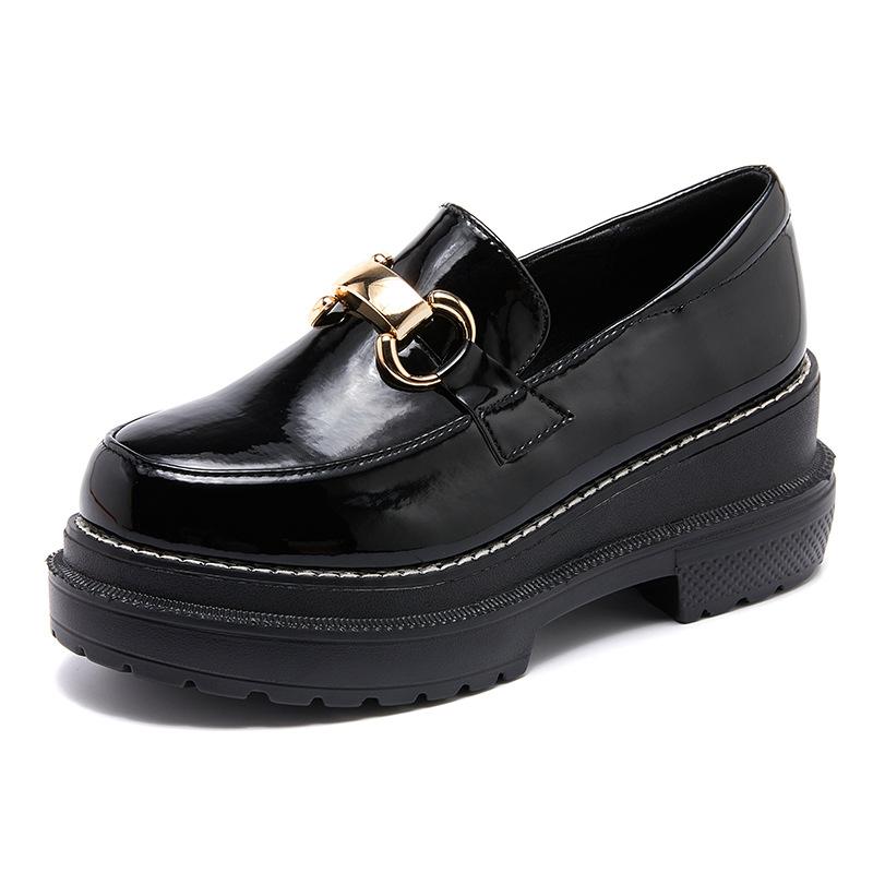 Женские туфли из бисквита на толстой подошве. Весна 2024 года. Новые универсальные туфли из лакированной кожи с глубоким вырезом на наклонном каблуке, туфли для ленивости, британский стиль HZB