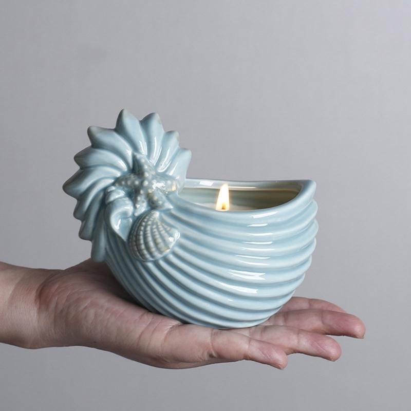 Керамический подсвечник в форме ракушки для домашнего декора, горшок для суккулентов на морскую тематику, мини-плантатор, декоративная емкость