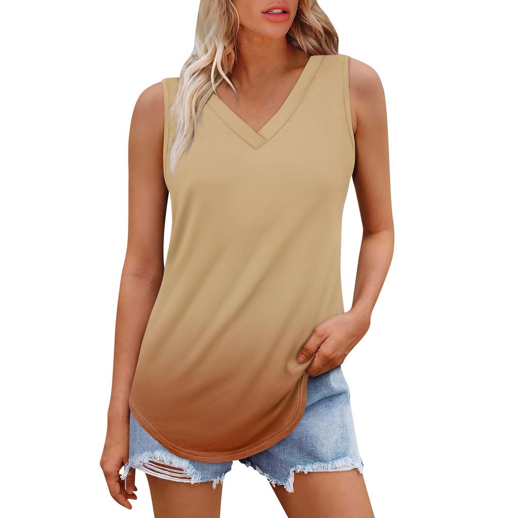 Женская майка с V-образным вырезом и принтом, повседневная майка, свободный крой, топы без рукавов, струящиеся