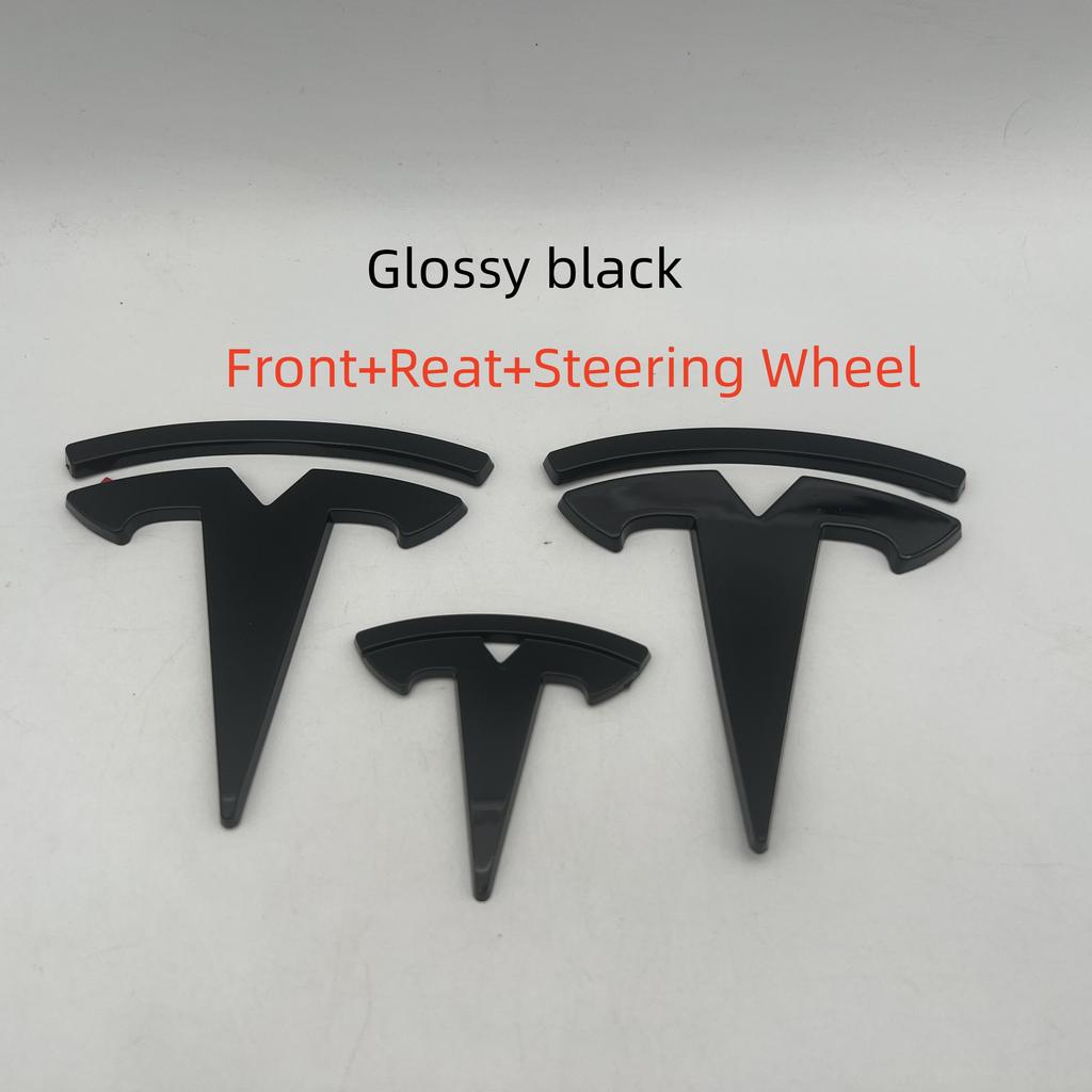 1-3pcs glossy black Not Affect ABS for Tesla Model3 ModeY car Front Emblem Rear Tail Trunk Steering Wheel Sticker Badge styling
