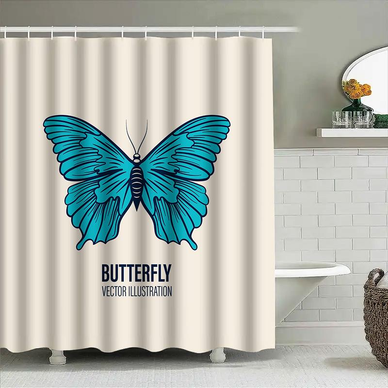 Синяя бабочка Шторка для душа Декоративные домашние аксессуары для ванной Комнаты Печать Настенное подвесное в ванную Водонепроницаемая ткань