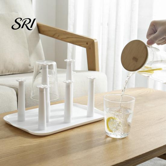 Cup Drying Rack for 6 Cups 6-Slot Plastic with Drip Tray Space-Saving Holder Countertop Organizer Mugs Glasses BPA-Free Kitchen Storage