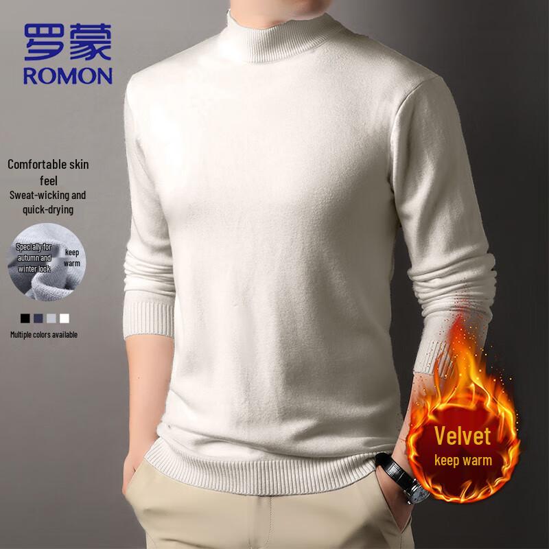 ROMON Men's Slim Fit Fleece Lined Half-High Collar Pullover Sweater