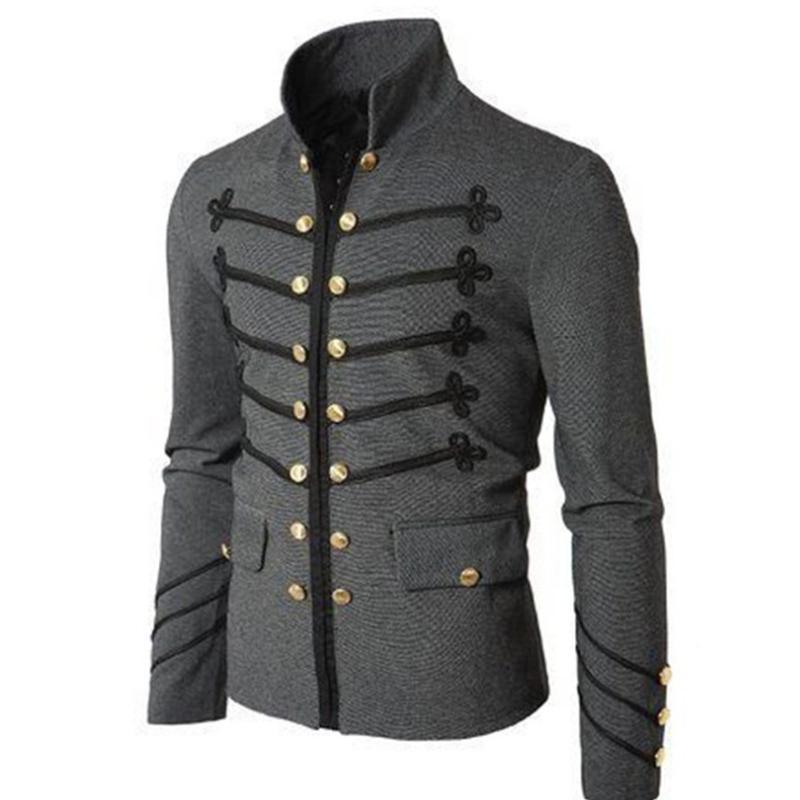 Средневековая мужская вышитая двубортная куртка с узким воротником-стойкой и однотонным длинным рукавом