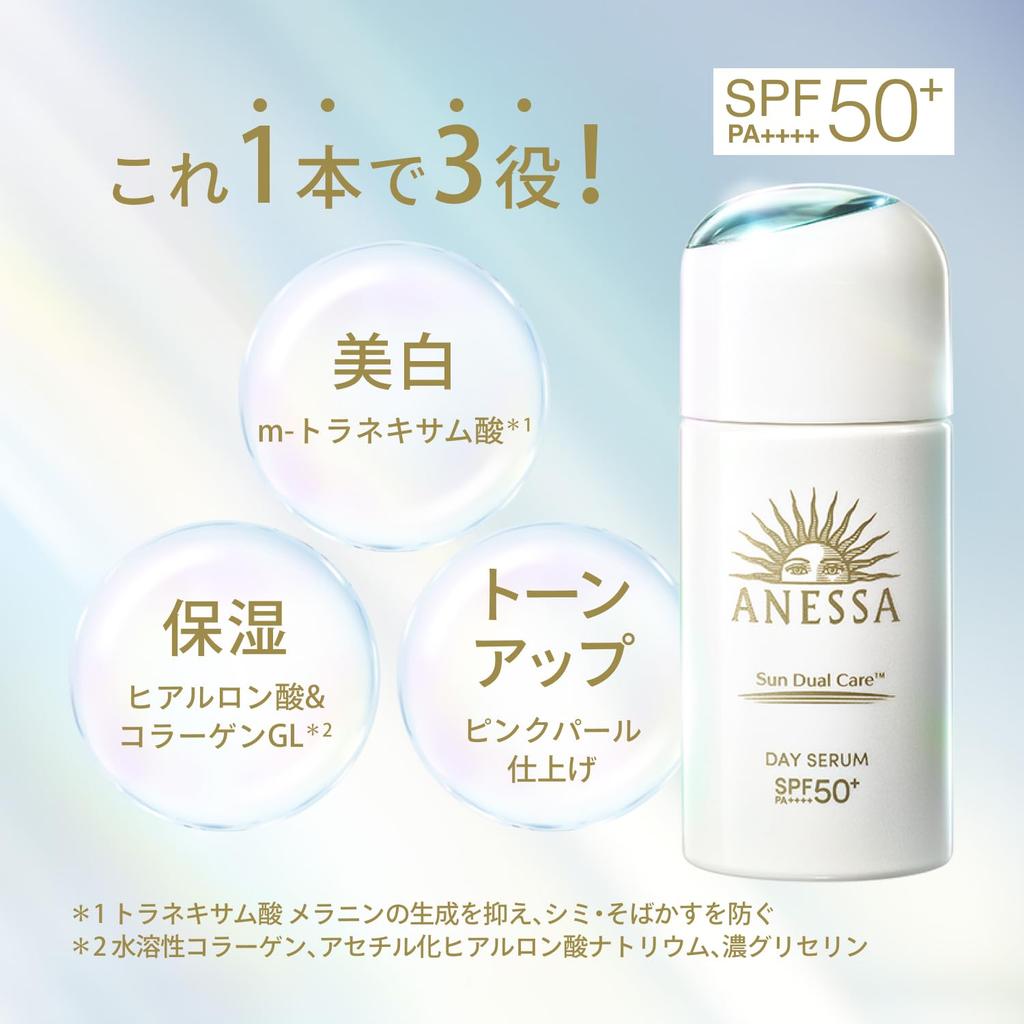 ANESSA UV-эмульсия Сыворотка для лица Day Serum N Мини-размер Включен Бонусный набор Светло-розовый 30 мл 12 мл Для лица Утреннее дневное использование Сыворотка Отбеливание Увлажнение База под макияж