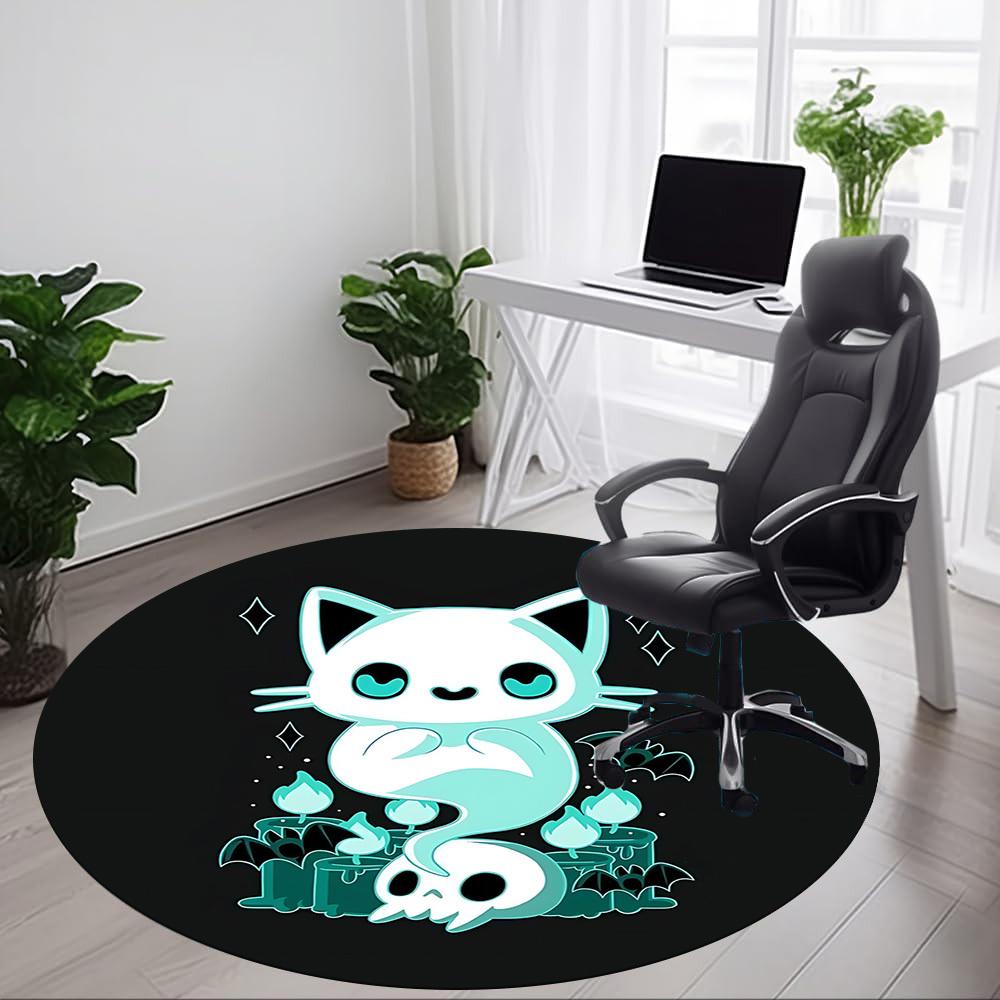 1pc Ghost Cat Office Round Area Rug, Indoor Mat Suitable For Office, Under Office Chairs Bedroom Living Room Home Decor, Room Deco, 074